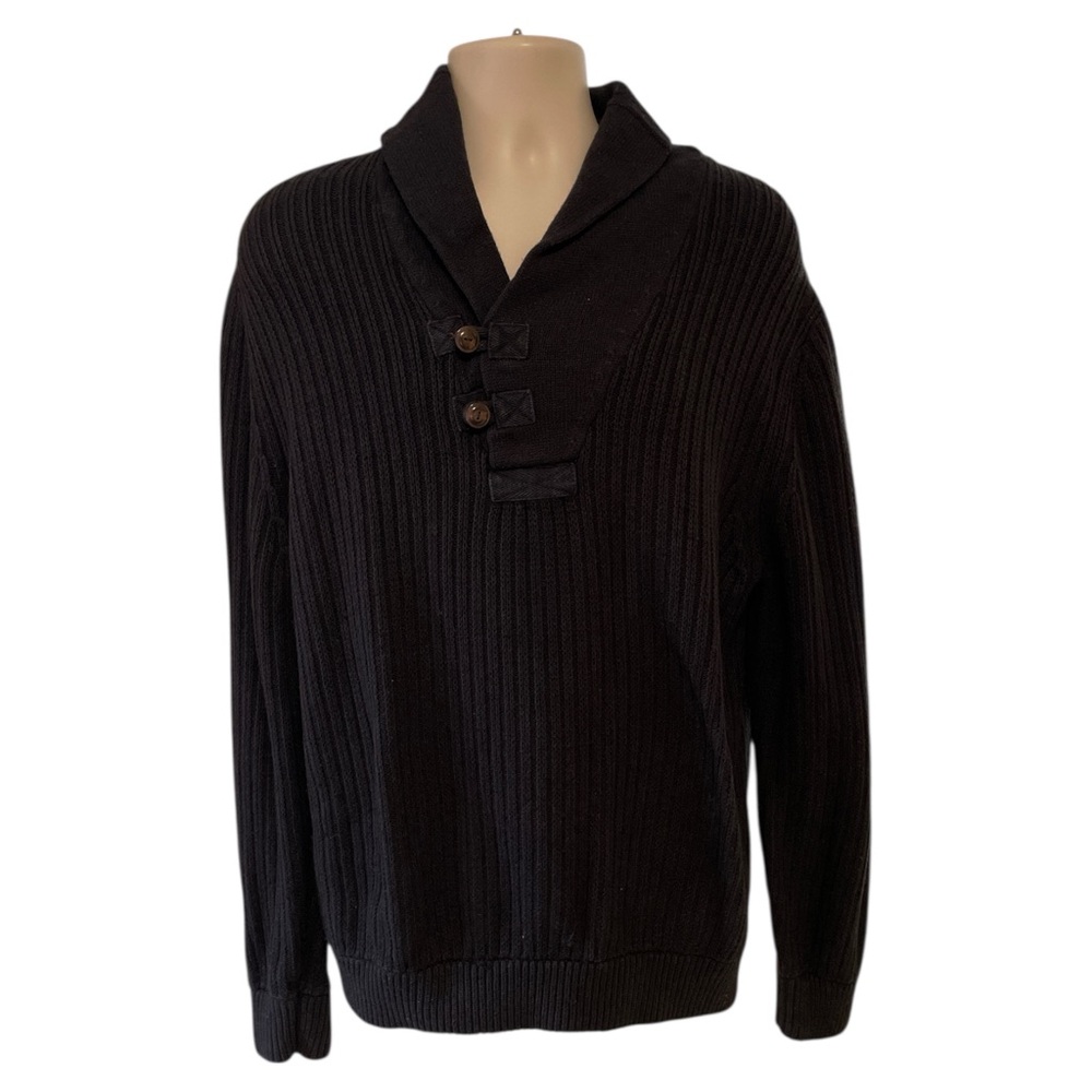 Duluth Trading Co Men's Black Brigadier Shawl Collar Sweater Large Cotton Wool